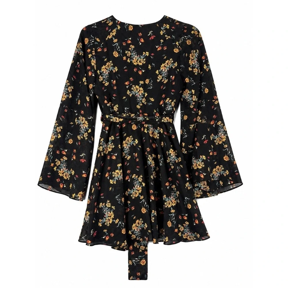 Free People Lilou Mini Dress Floral Boho Chic Bell Sleeve Western Festival Small